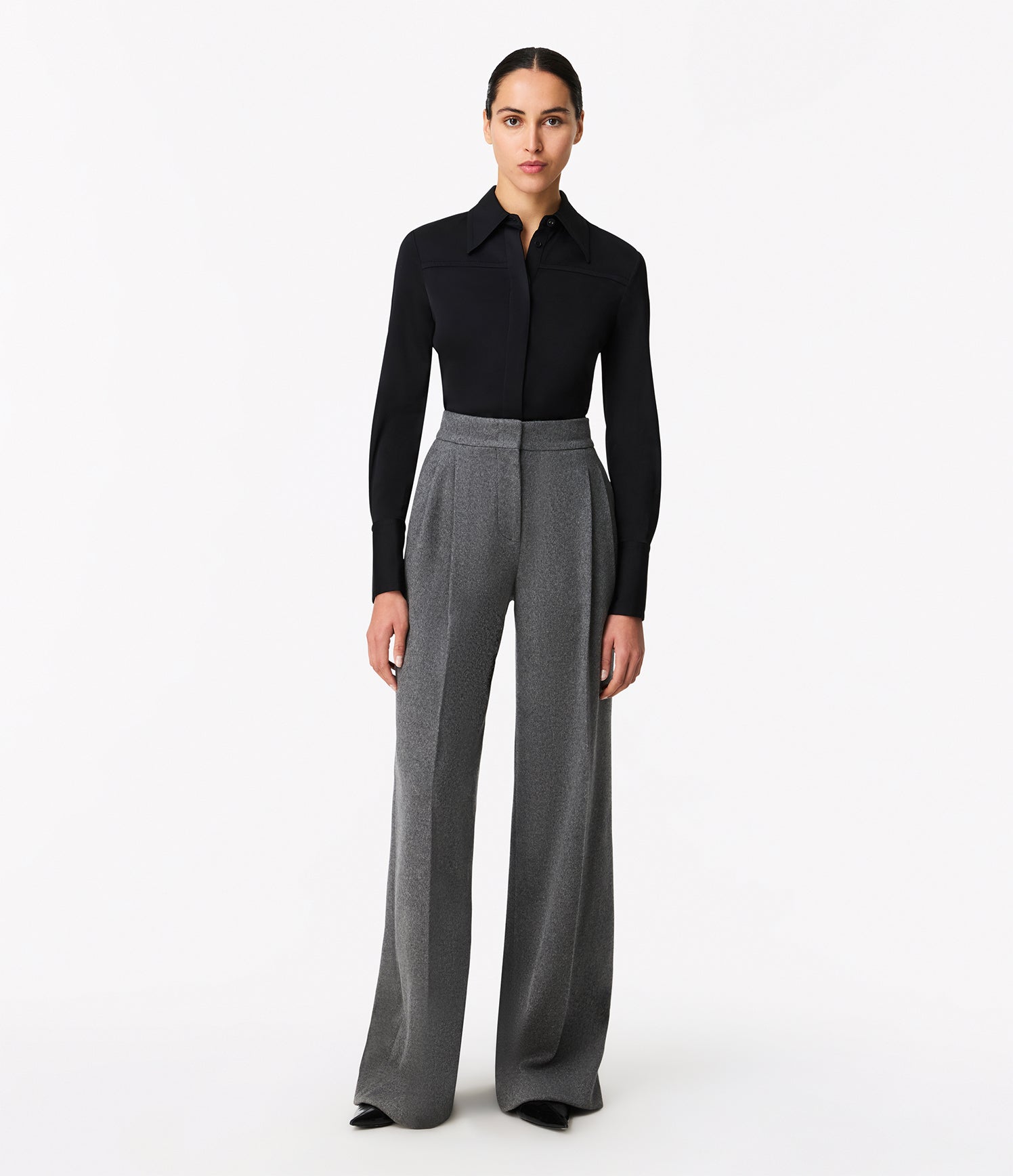 Another Tomorrow Bias Seamed Shirt in Black – Viscose Women's Top