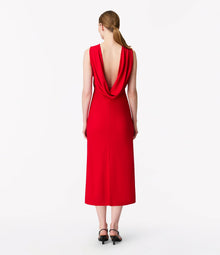 Another Tomorrow Cowl Back Dress in Scarlet – Satin Women's Dress