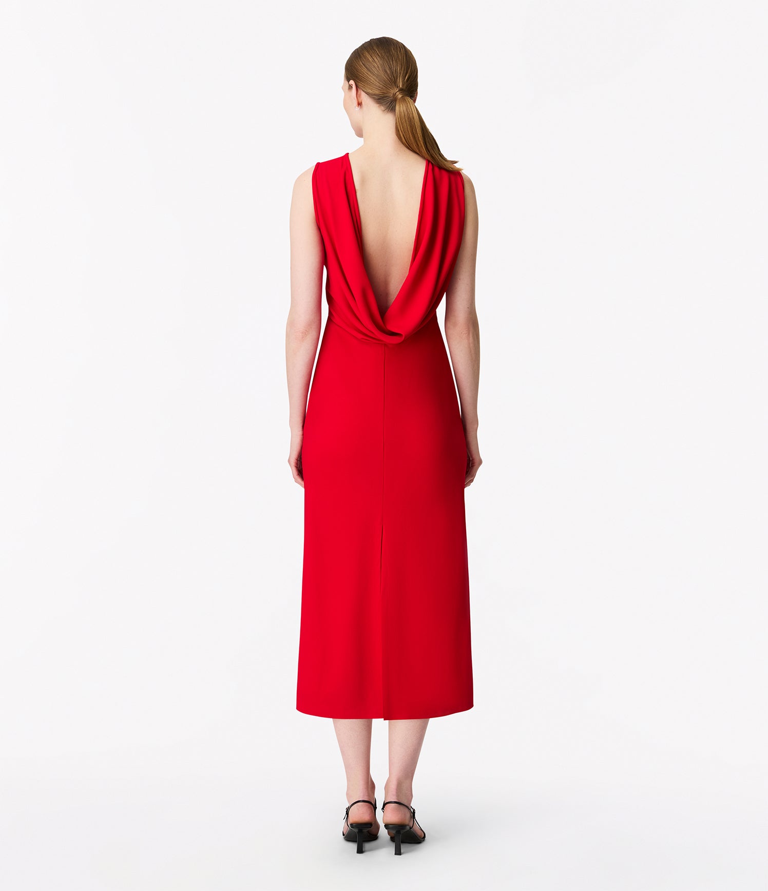Another Tomorrow Cowl Back Dress in Scarlet – Satin Women's Dress