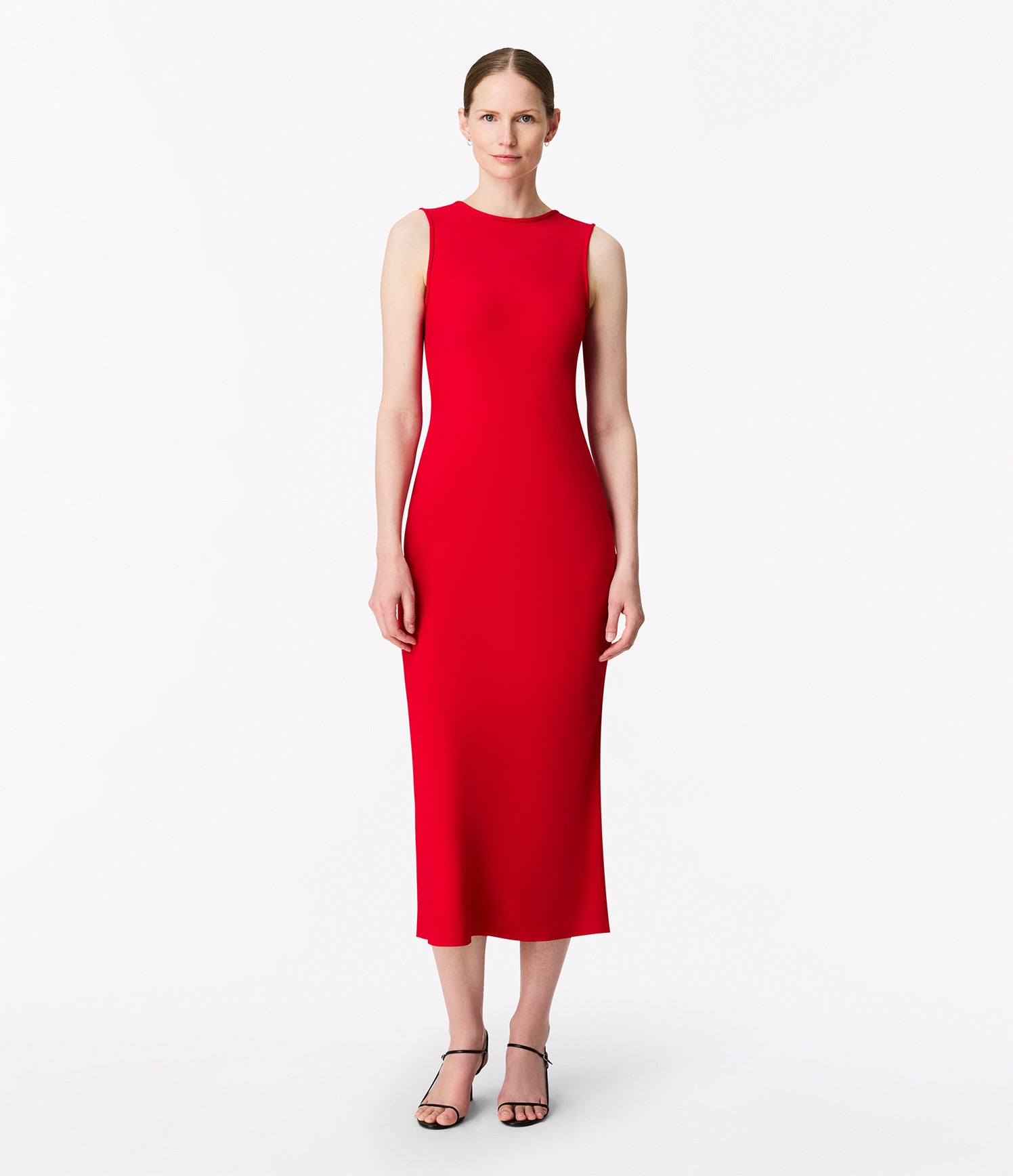 Another Tomorrow Cowl Back Dress in Scarlet – Satin Women's Dress