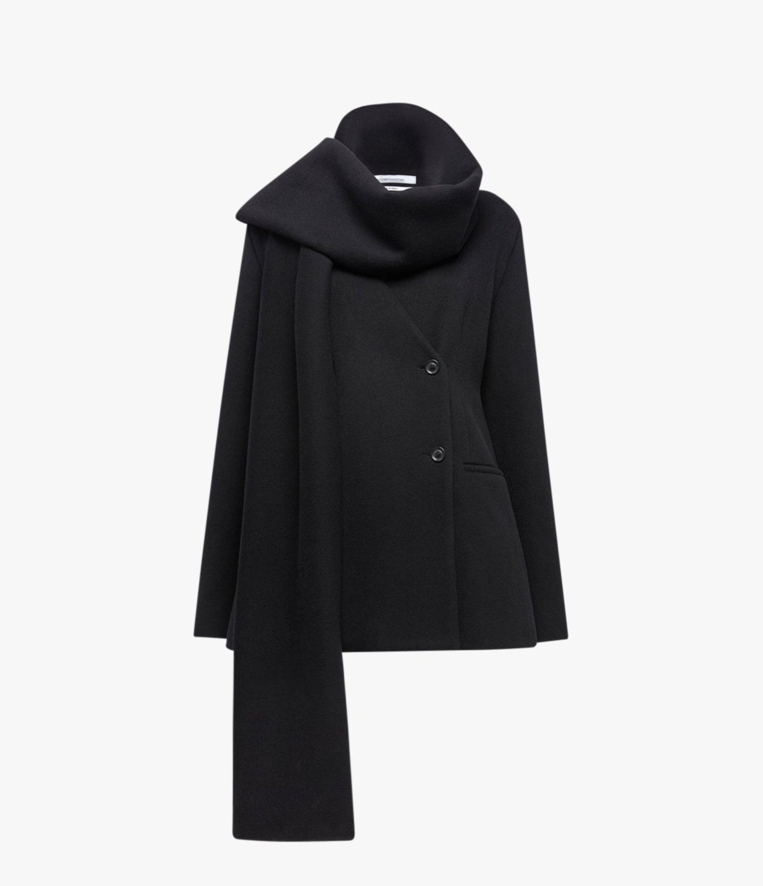 Another Tomorrow Short Scarf Coat in Black – Wool Women's Outerwear