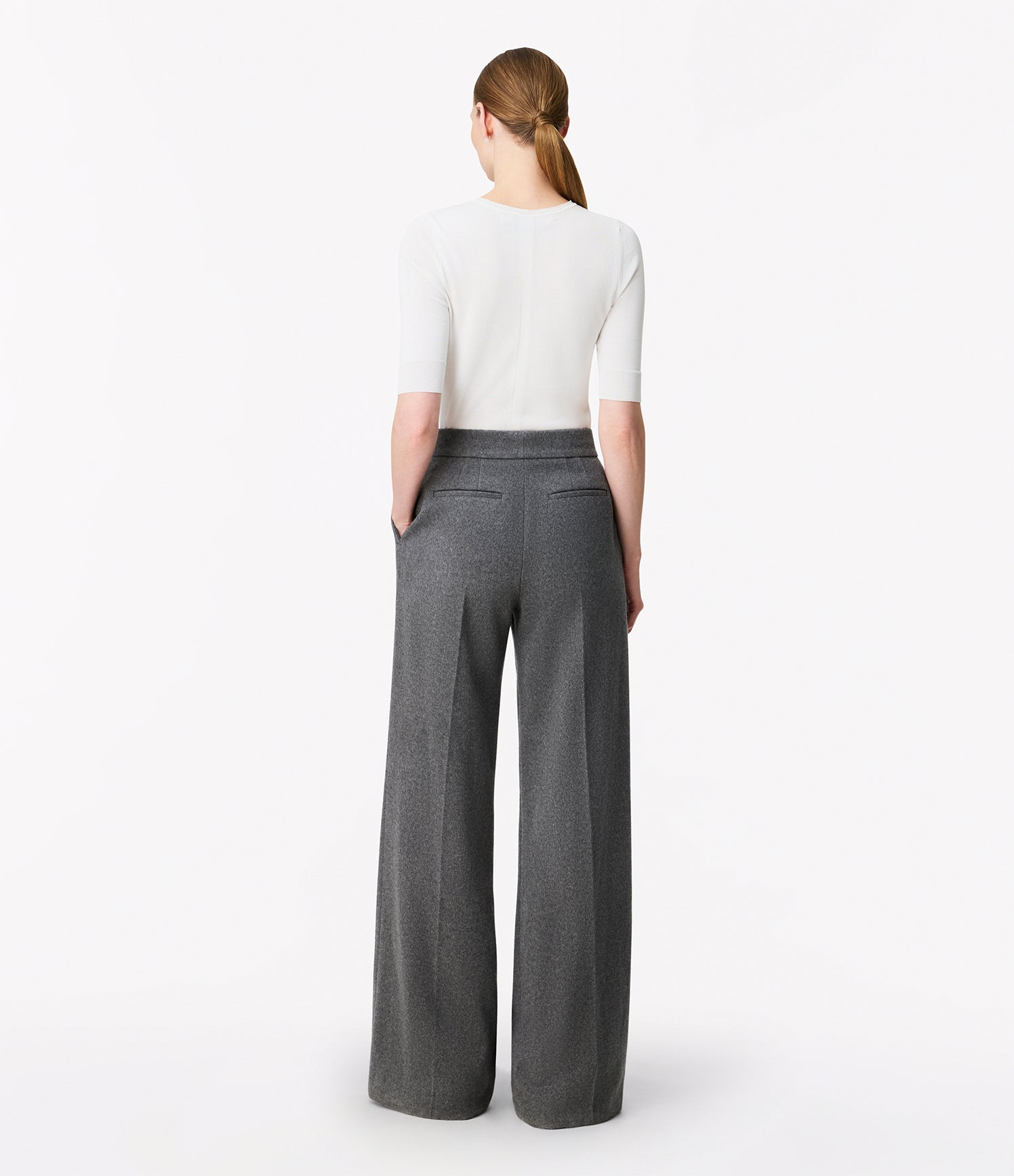 Another Tomorrow Cashmere Pleated Trouser in Medium Melange Grey – Cashmere Women's Trousers