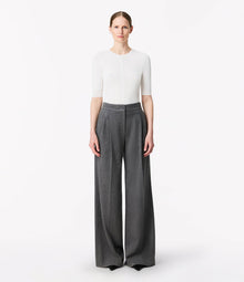Another Tomorrow Cashmere Pleated Trouser in Medium Melange Grey – Cashmere Women's Trousers