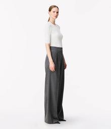 Another Tomorrow Cashmere Pleated Trouser in Medium Melange Grey – Cashmere Women's Trousers