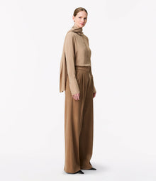 Another Tomorrow Cashmere Pleated Trouser in Camel – Cashmere Women's Trousers