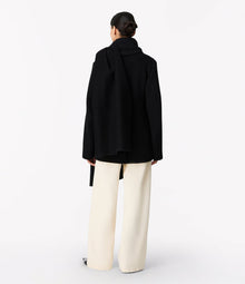 Another Tomorrow Short Scarf Coat in Black – Wool Women's Outerwear