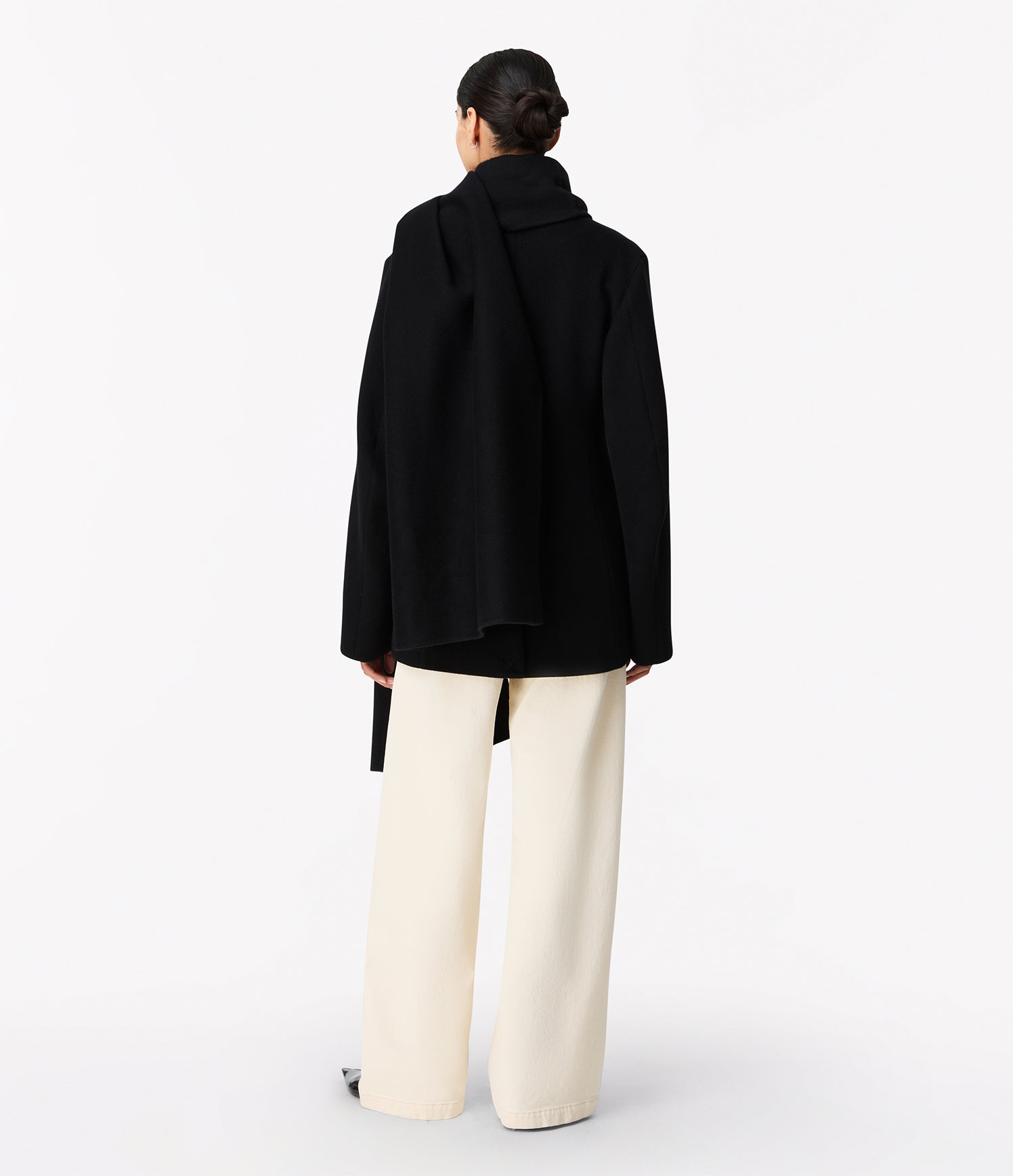 Another Tomorrow Short Scarf Coat in Black – Wool Women's Outerwear