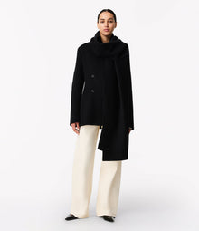 Another Tomorrow Short Scarf Coat in Black – Wool Women's Outerwear