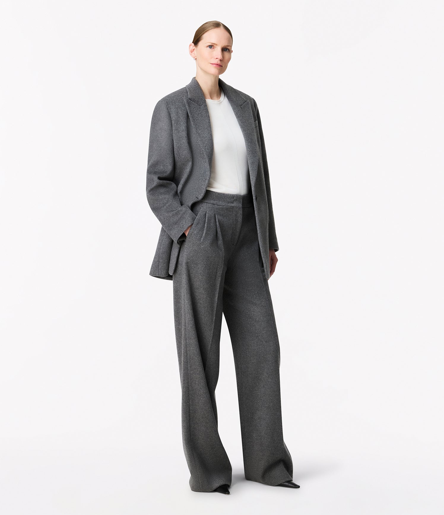 Another Tomorrow Tailored Cashmere Jacket in Medium Melange Grey – Cashmere Women's Jacket