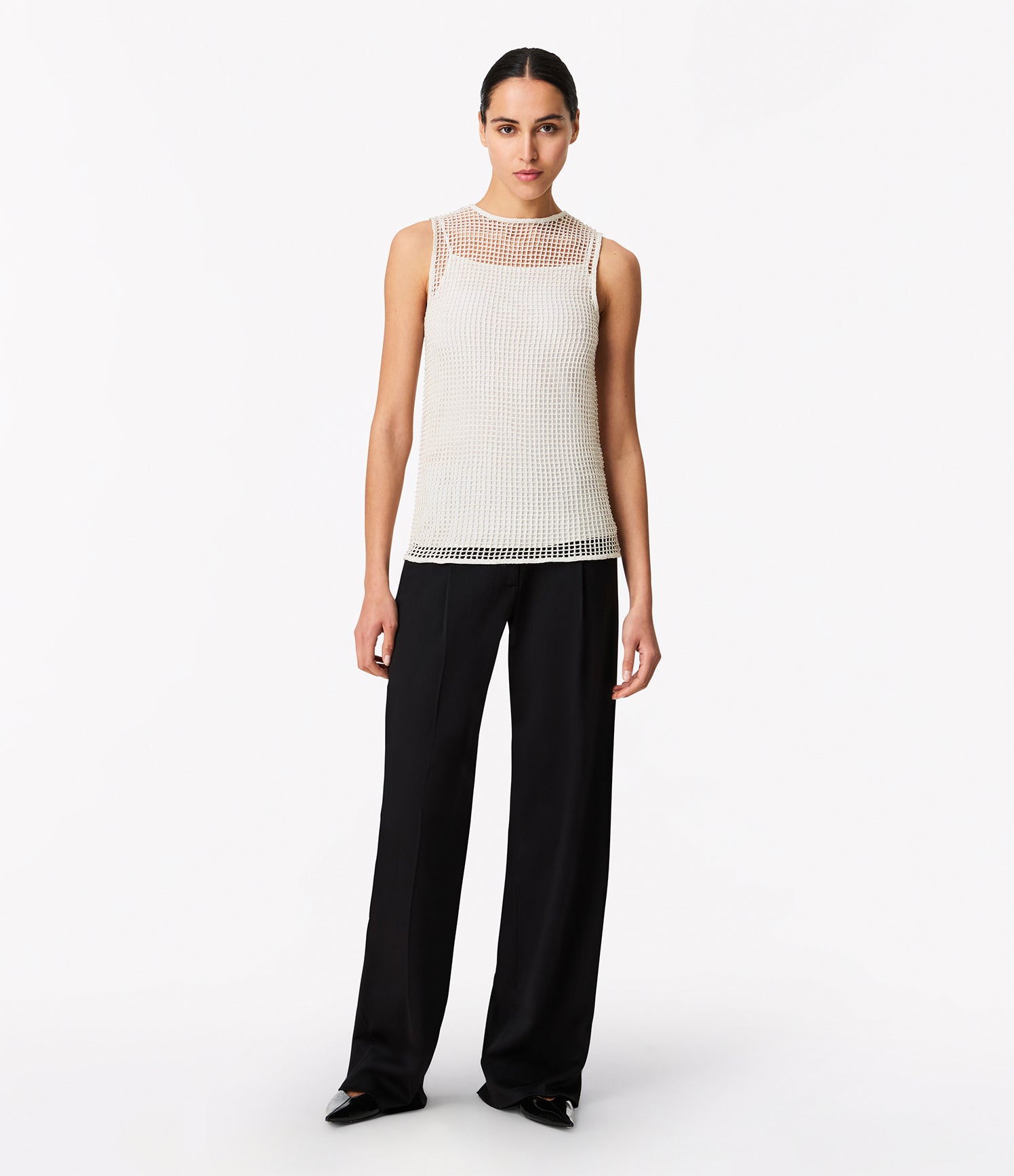 Another Tomorrow Beaded Shell in Cream – Viscose Women's Top