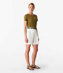 Another Tomorrow Crew Neck T-Shirt in Moss – Cotton Women's Top