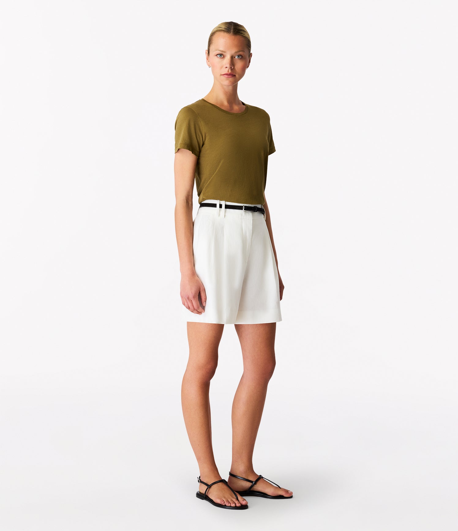 Another Tomorrow Crew Neck T-Shirt in Moss – Cotton Women's Top