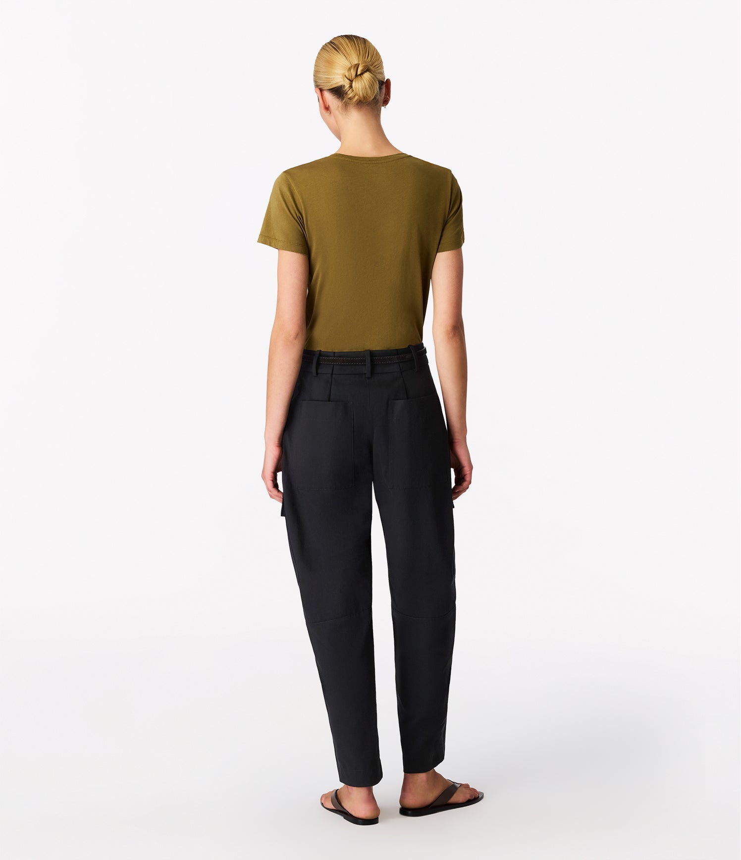 Another Tomorrow Curved Cargo Pant in Black – Cotton Women's Trousers