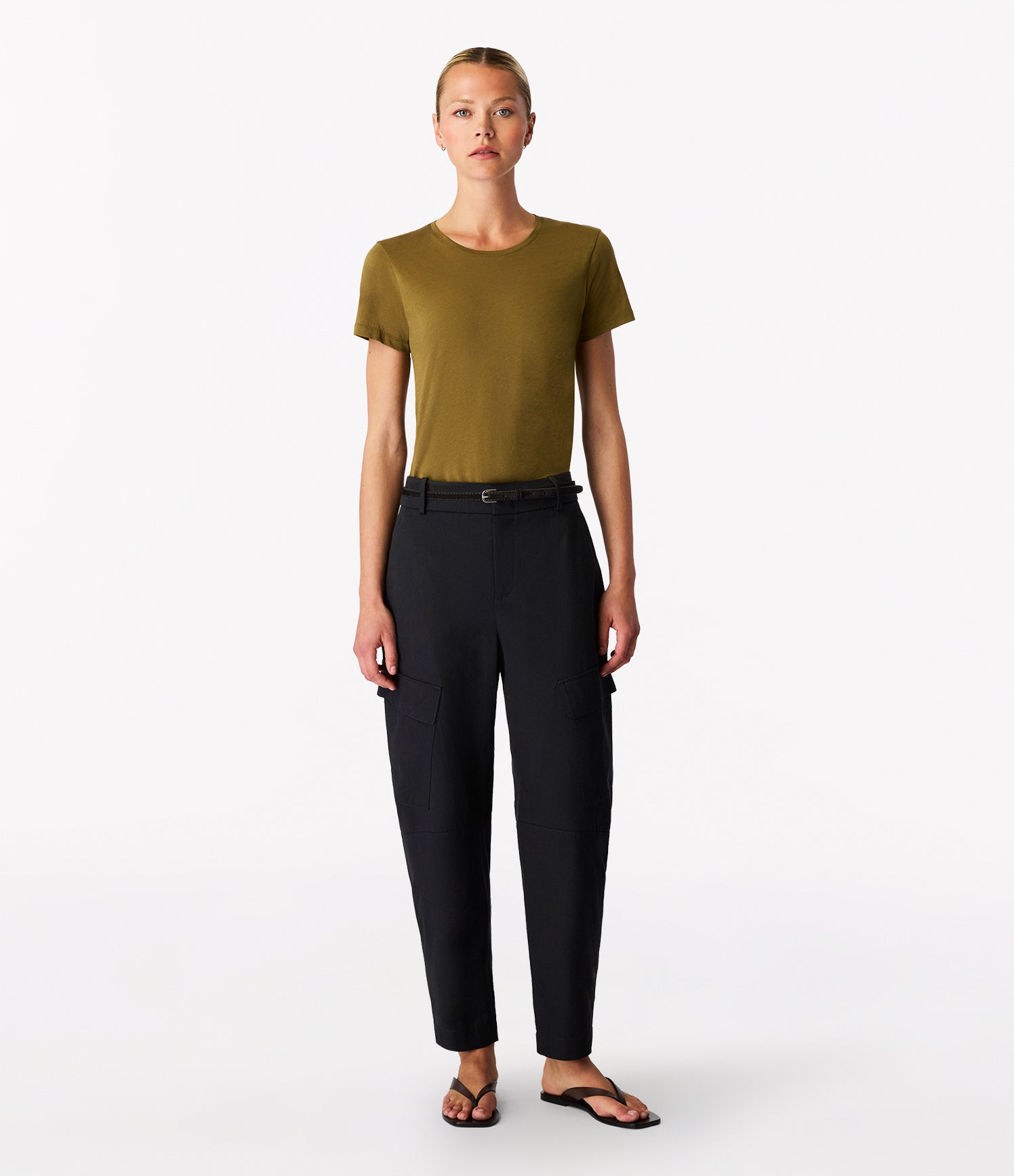 Another Tomorrow Curved Cargo Pant in Black – Cotton Women's Trousers