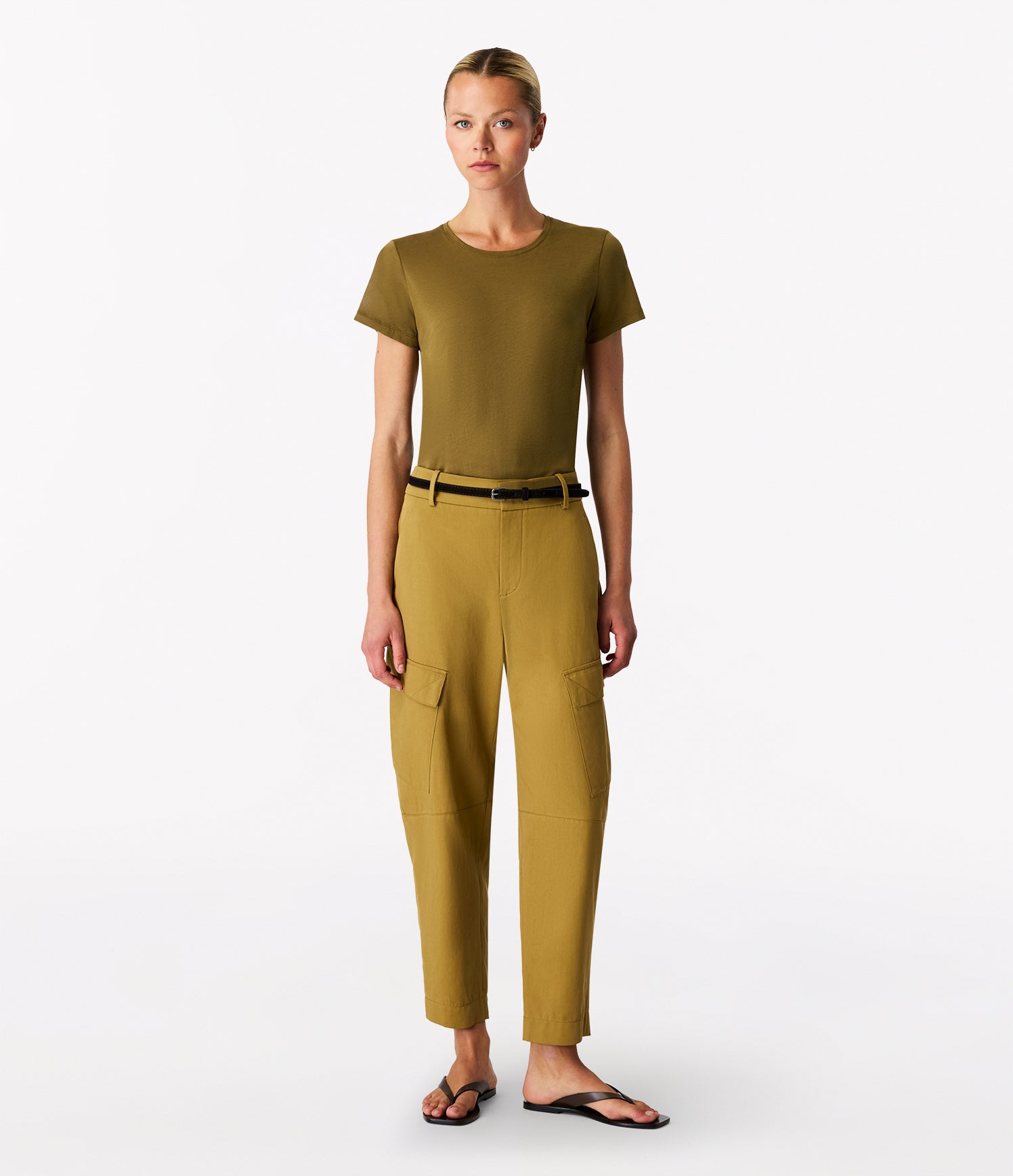Another Tomorrow Curved Cargo Pant in Thyme – Cotton Women's Trousers