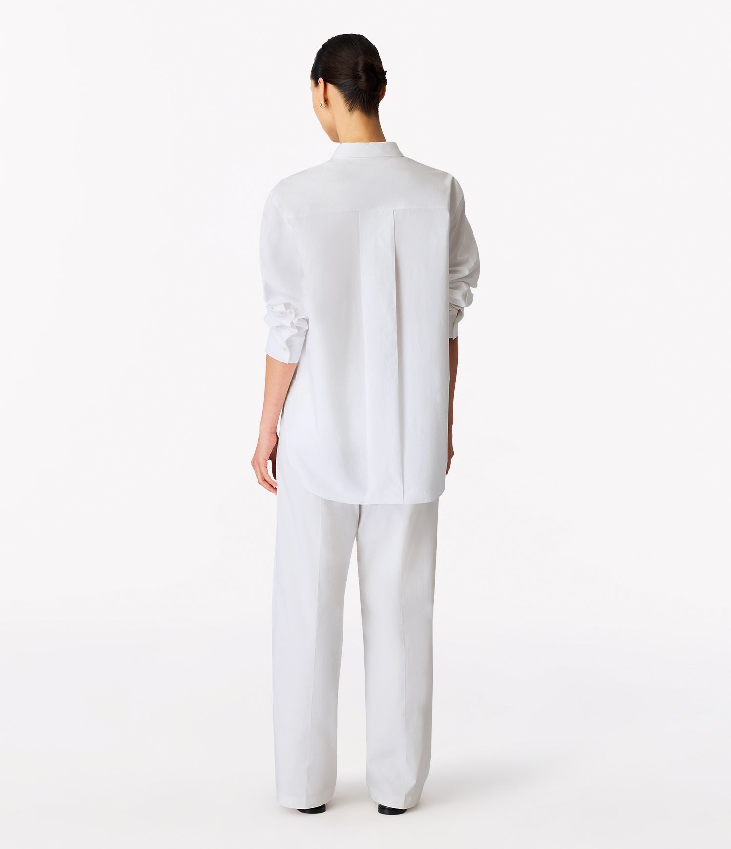 Another Tomorrow Pleat Back Poplin Shirt in White – Cotton Women's Top