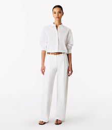 Another Tomorrow Pleat Back Poplin Shirt in White – Cotton Women's Top