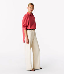 Another Tomorrow Pleat Back Poplin Shirt in Rhubarb – Cotton Women's Top