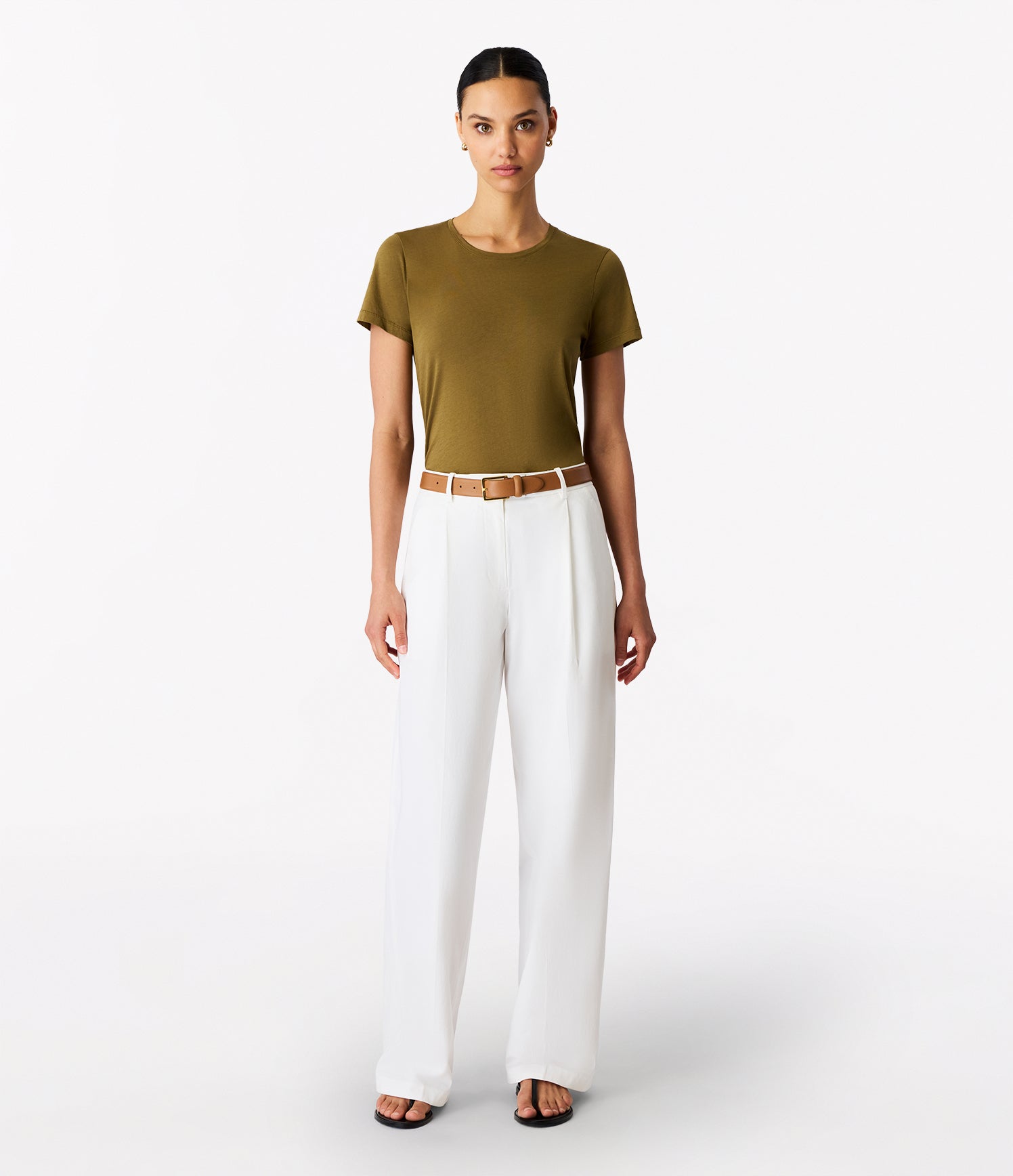 Another Tomorrow Relaxed Wide Leg Pant in Off White – Cotton Women's Trousers