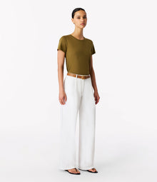 Another Tomorrow Relaxed Wide Leg Pant in Off White – Cotton Women's Trousers