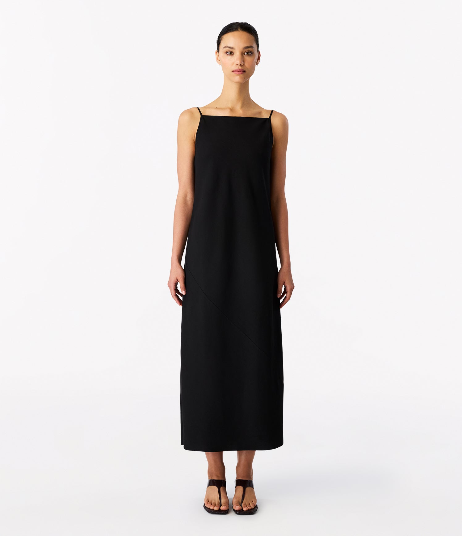 Another Tomorrow Square Neck Slip Dress in Black – Viscose Women's Dress