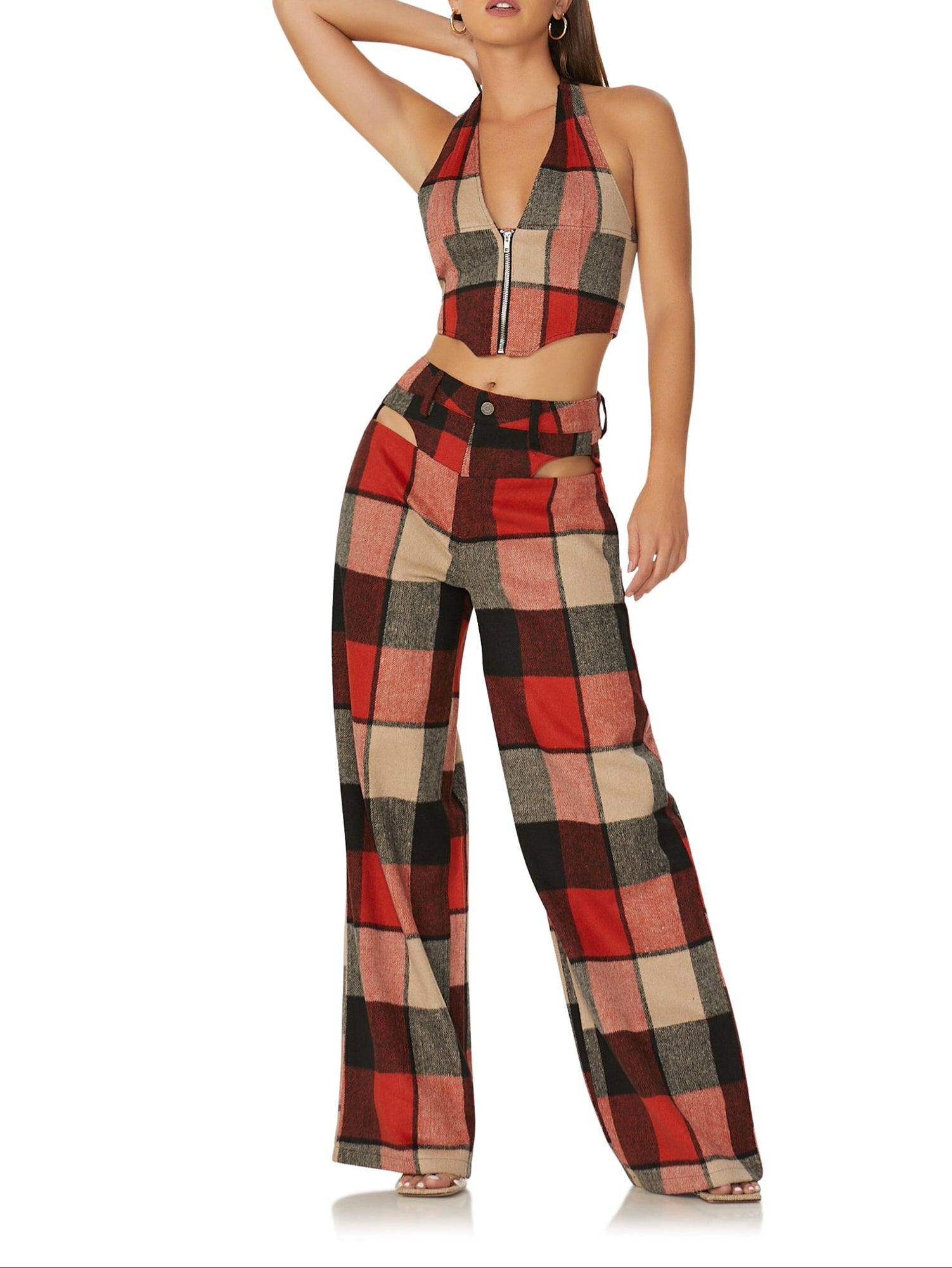 Willis Wide Leg Pant | Red Black Tan Plaid