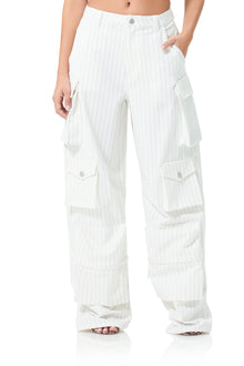 Parker Baggy Cargo Pant | White Grey Pinstripe