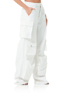 Parker Baggy Cargo Pant | White Grey Pinstripe