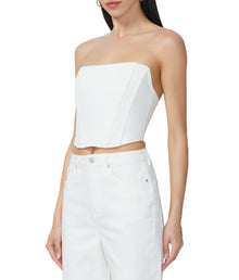 women's crop denim bustier top in white