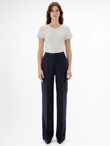 Another Tomorrow Slight Flare Trouser in Navy – Wool Women's Trousers