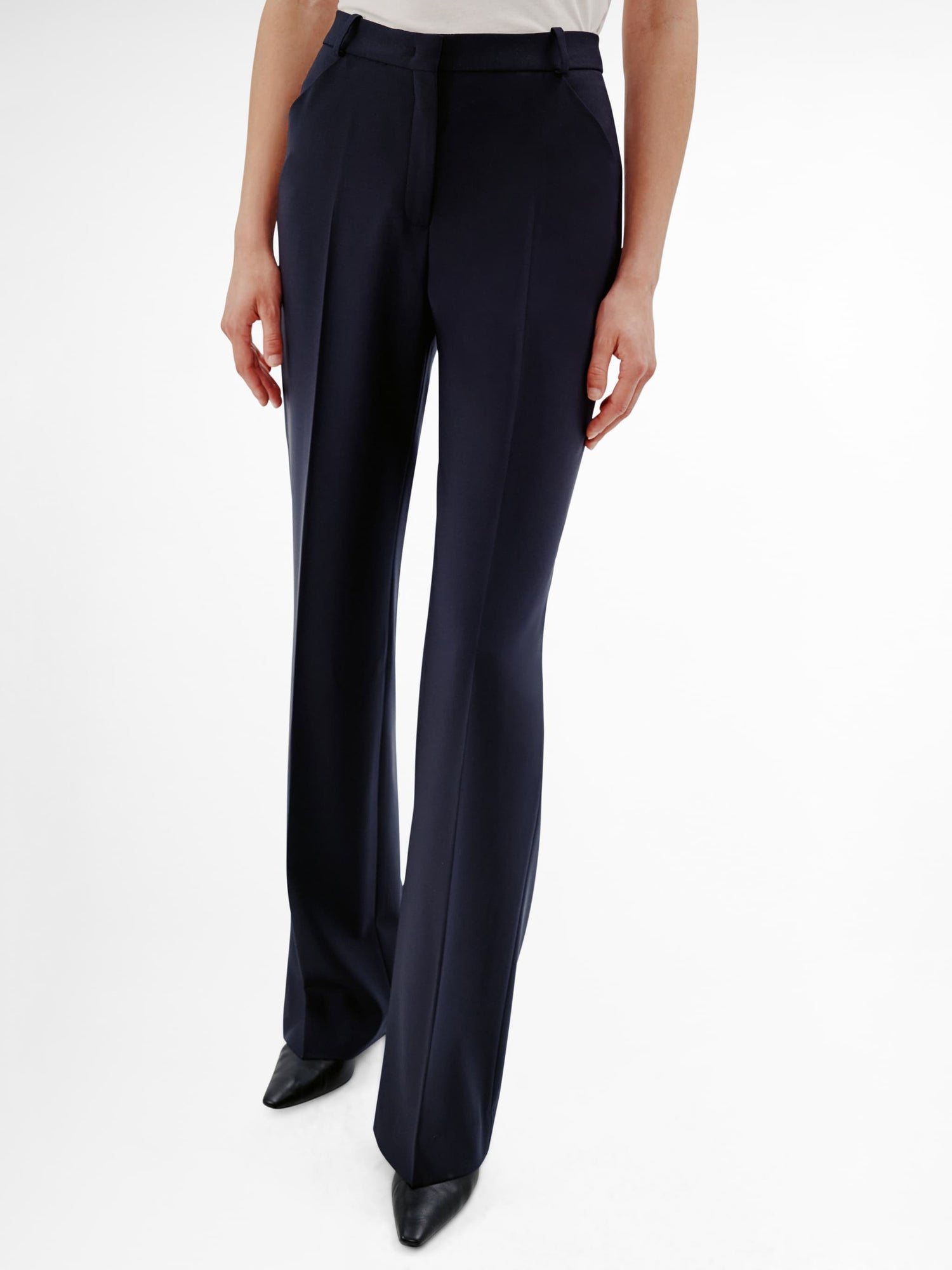 Another Tomorrow Slight Flare Trouser in Navy – Wool Women's Trousers