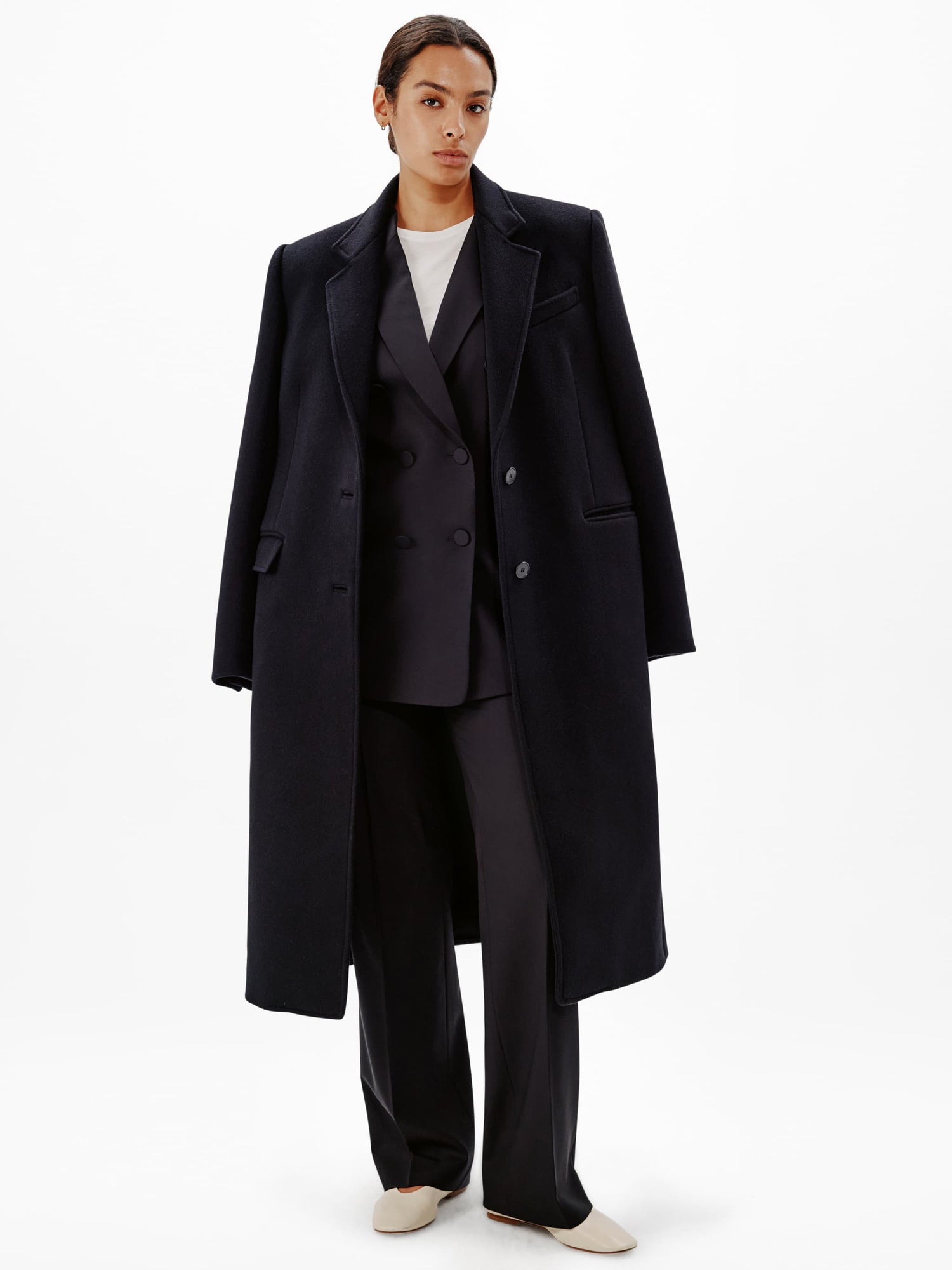 Another Tomorrow Slight Flare Trouser in Black – Wool Women's Trousers