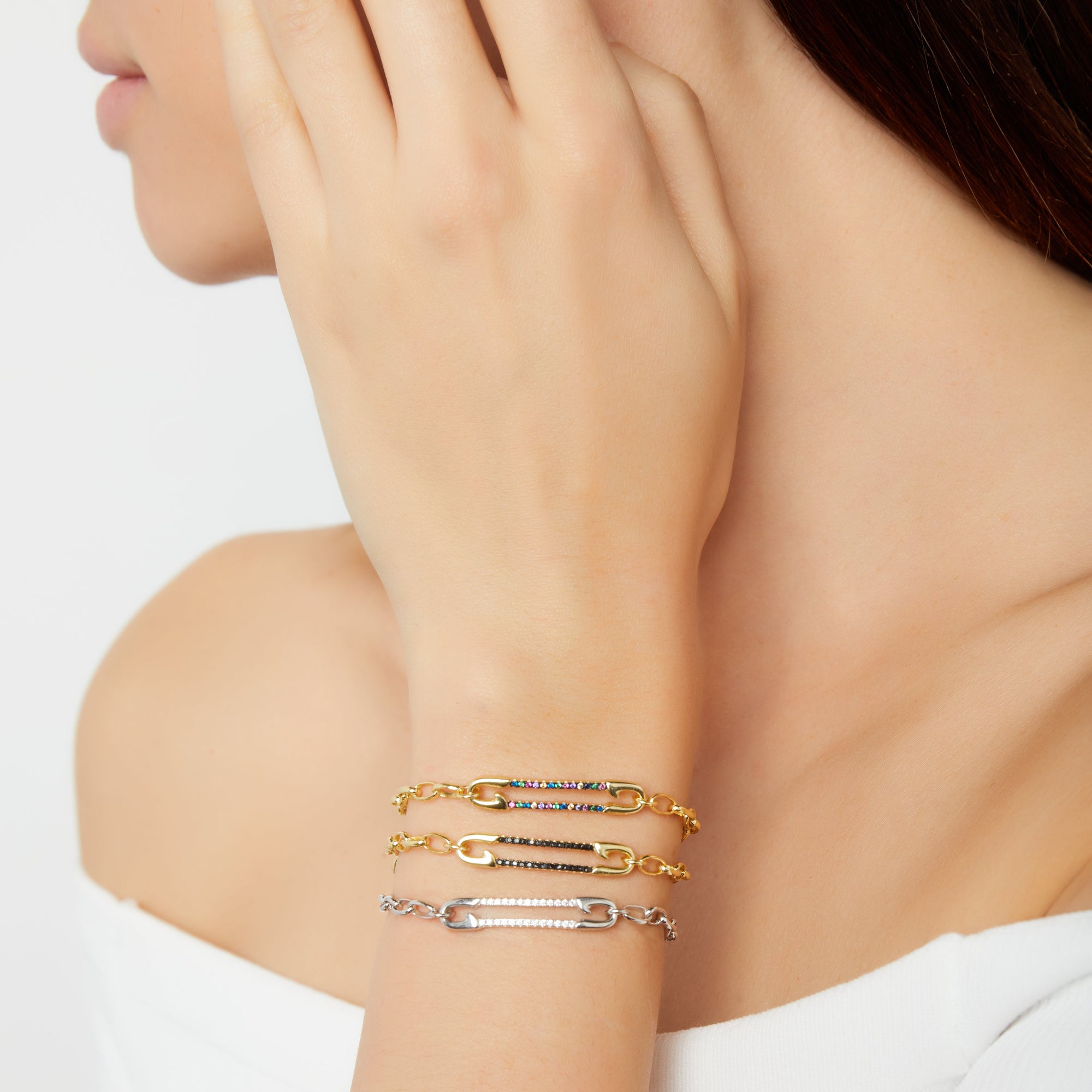 Safety Pin Bracelet | Gold & Rainbow