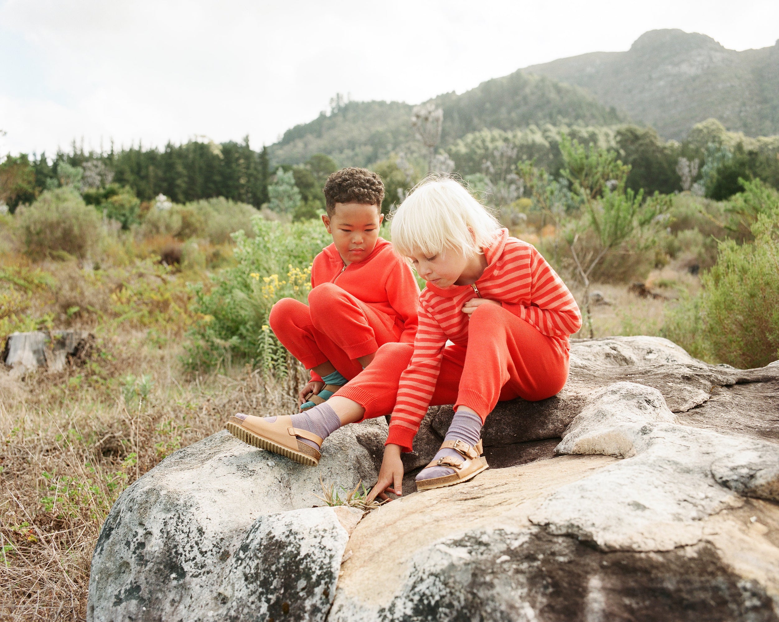 Organic Knit Cardigan | Coral/Salmon Stripe