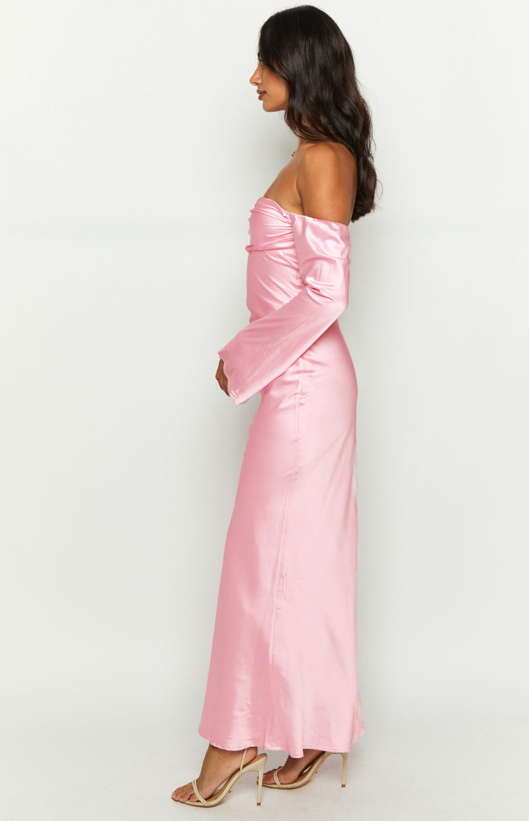 Alita Off The Shoulder Long Sleeve Maxi Formal Dress | Baby Pink