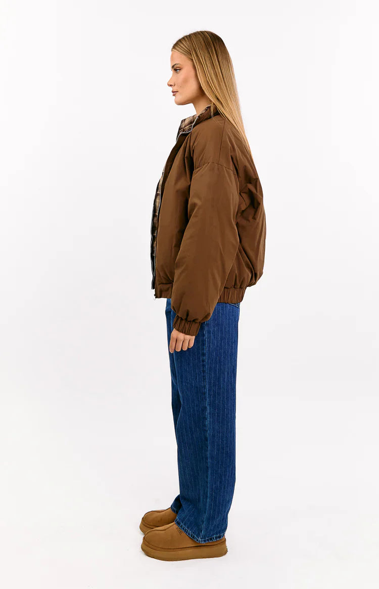 All I Wanted Puffer Jacket | Brown Plaid