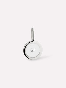 Floating Charm Pendant | 10K Solid White Gold | 0.02 CTW Diamond/Clear Enamel