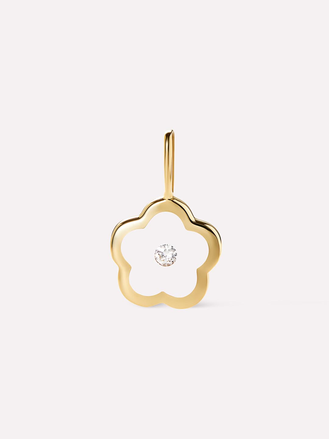 Flower Floating Charm Pendant | 10K Solid Gold | 0.01 CTW Diamond/Clear Enamel