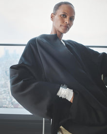 Another Tomorrow Padded Wrap Coat in Black – Satin Women's Outerwear