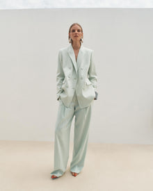 Another Tomorrow Relaxed Wide Leg Pant in Julep – Wool Women's Trousers