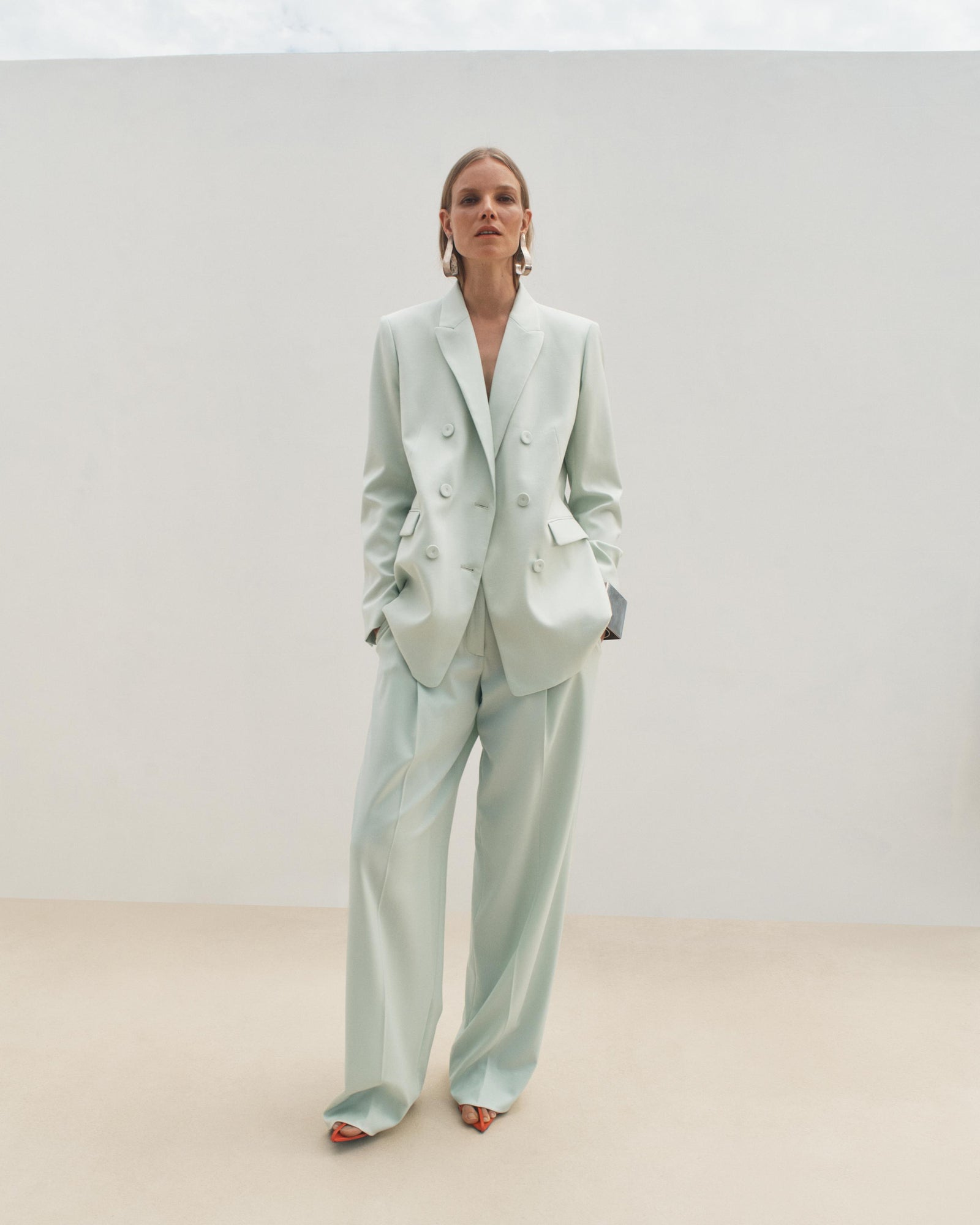 Another Tomorrow Relaxed Wide Leg Pant in Julep – Wool Women's Trousers