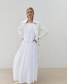 Another Tomorrow Gathered Scoop Back Dress in Off White – Cotton Women's Dress