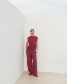 Another Tomorrow Relaxed Wide Leg Pant in Magenta – Wool Women's Trousers