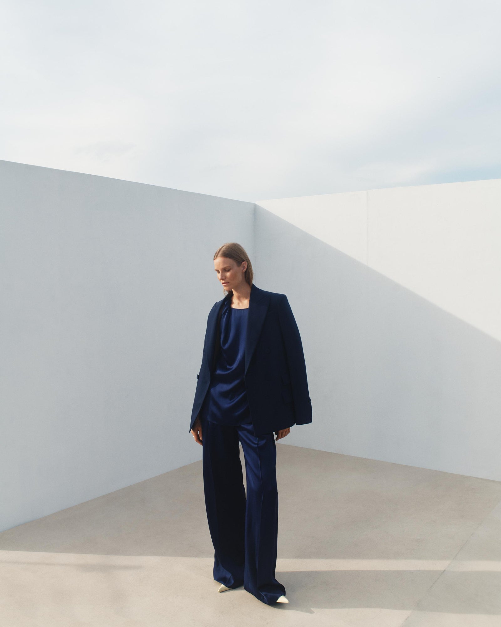 Another Tomorrow Oversized Double Breasted Jacket in Indigo – Wool Women's Jacket