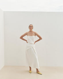 Another Tomorrow Asymmetrical Twist Skirt in Off White – Crêpe Women's Skirt