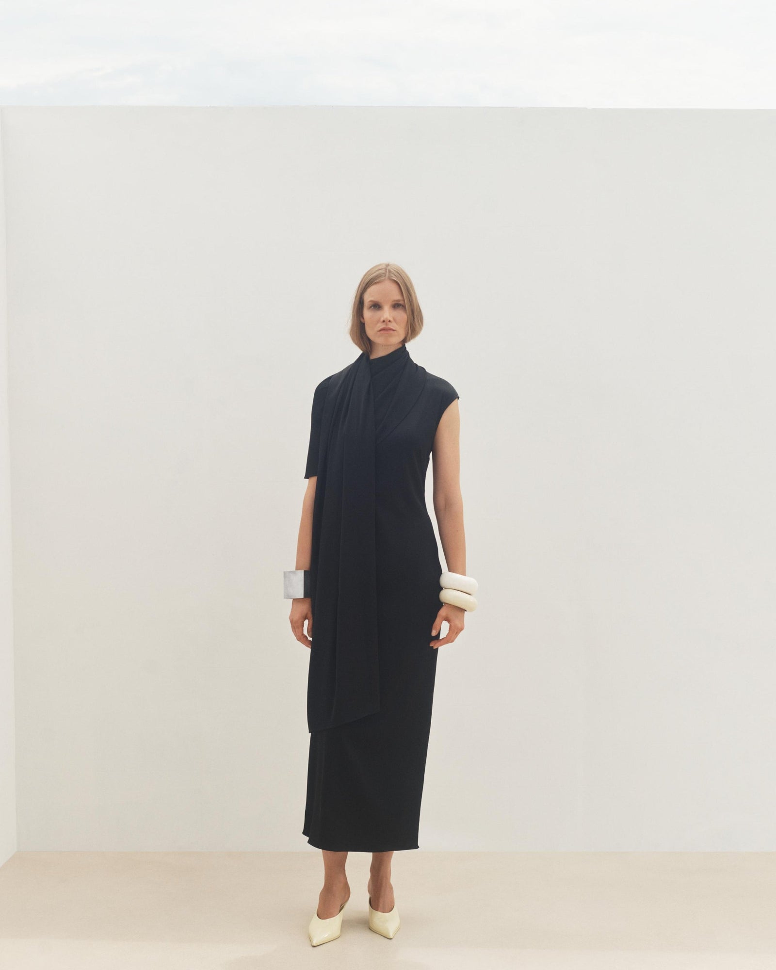 Another Tomorrow Scarf Dress in Black – Satin Women's Dress