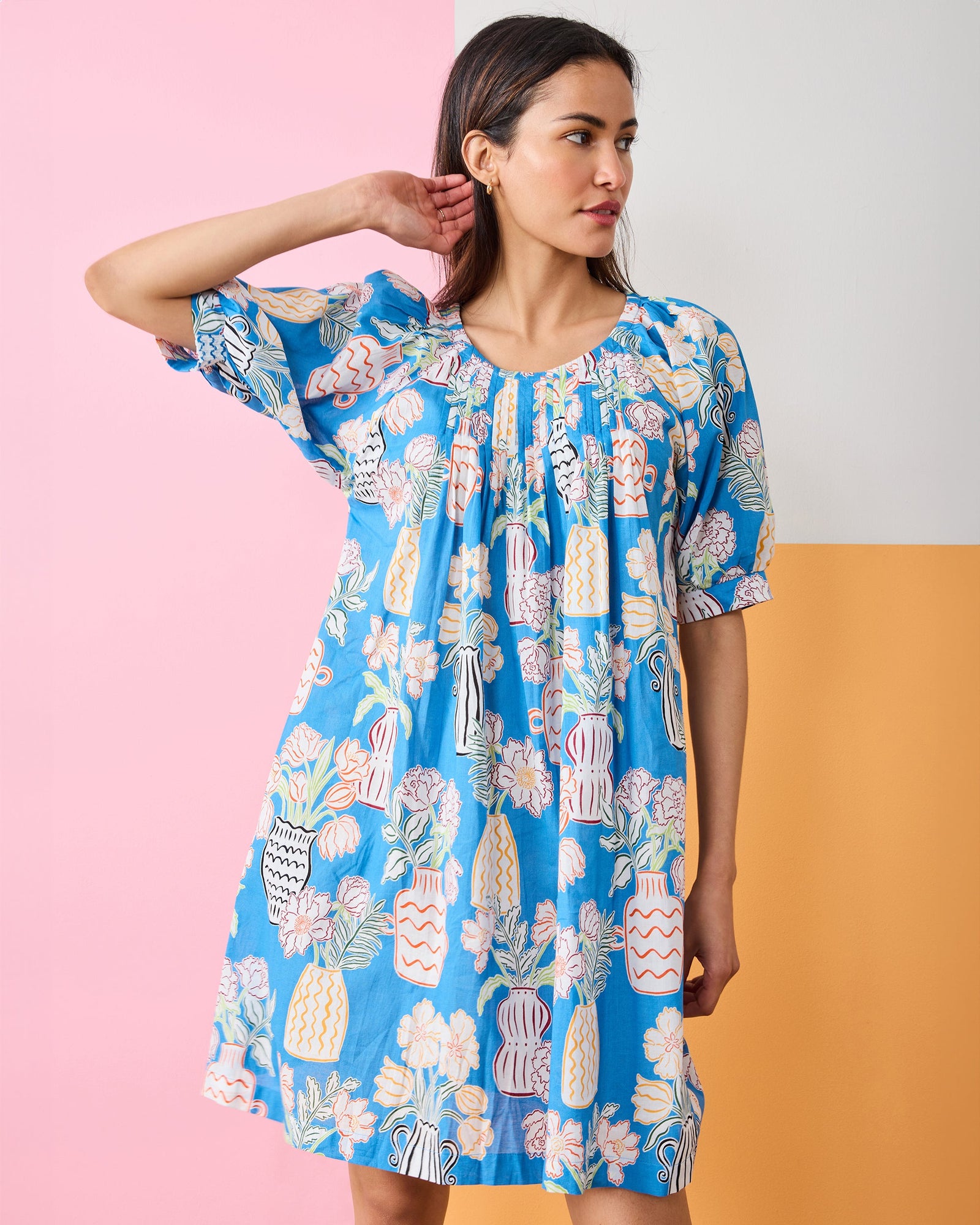 Antique Vases - Raina Dress - Blue Sky - Printfresh