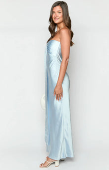 Ariella Satin Strapless Maxi Dress | Blue