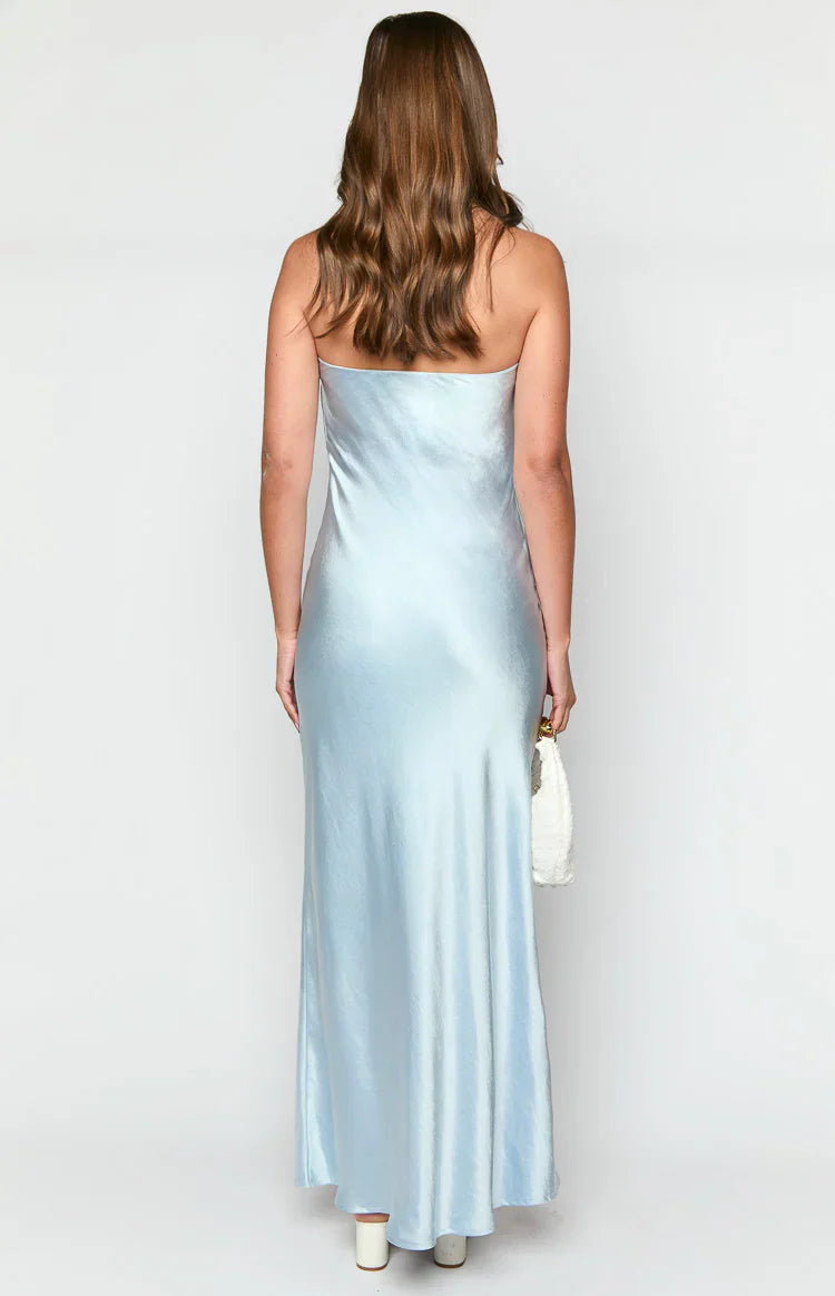 Ariella Satin Strapless Maxi Dress | Blue