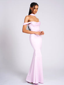 Ivona Halter Neck Double Duchess Satin Gown | Mauve